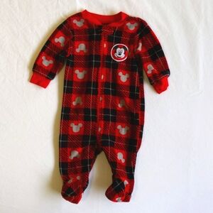 disney mickey mouse plaid fleece zipper footie sleeper pajamas 0-3 months baby